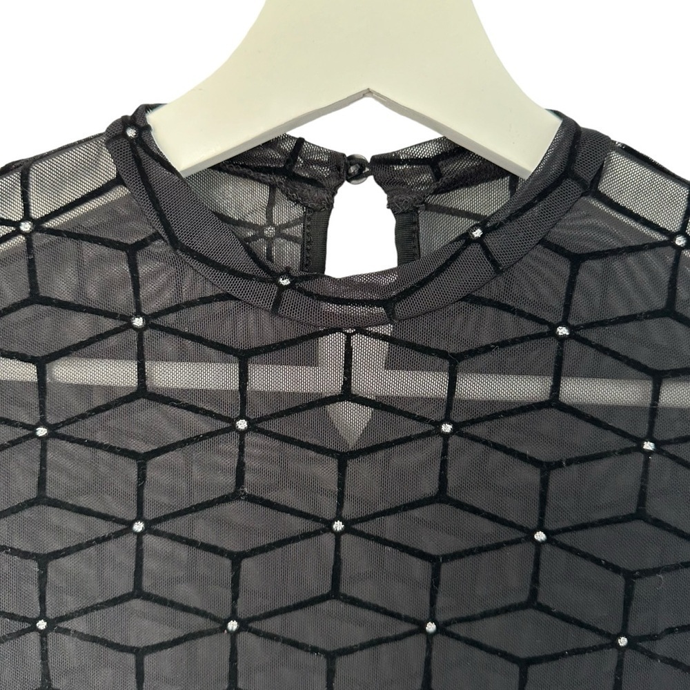 NWOT SHEIN SXY MOCK NECK GLITTER  DOT GEO MESH DRESS SHEER BLACK SIZE SMALL - Picture 3 of 12